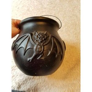 Halloween Blow Mold Made in USA Bat Cauldron Candy Treat Pail Plastics 9” Tall